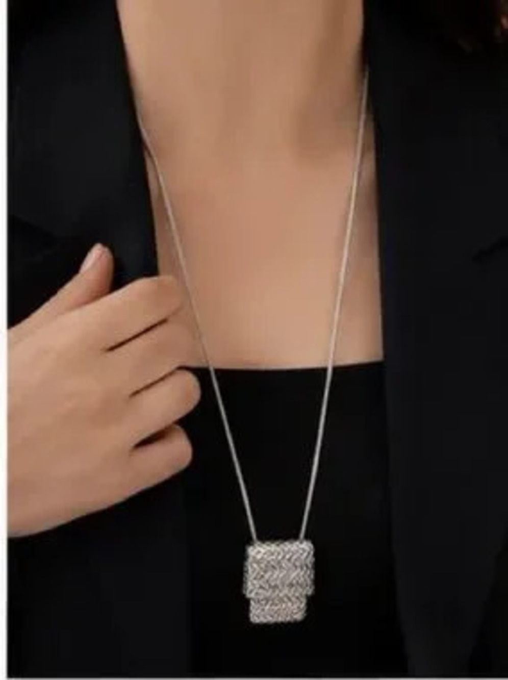 Contemporary Silver Bag Pendant Necklace Chic Minimalist Accessory